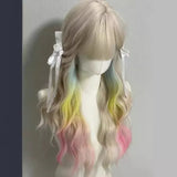 OKLULU  -  Long water Wave Wig rainbow wigs with Bangs Cosplay Silky Wig for Women Daily Party Natural Soft Synthetic Hair Heat Resistant