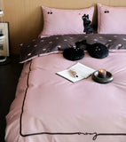 OKLULU  -  Fashion cute sweet pink cat cherry bed set 1.2 1.5 1.8,twin full queen 60s cotton home textile bed sheet pillow case duvet cover