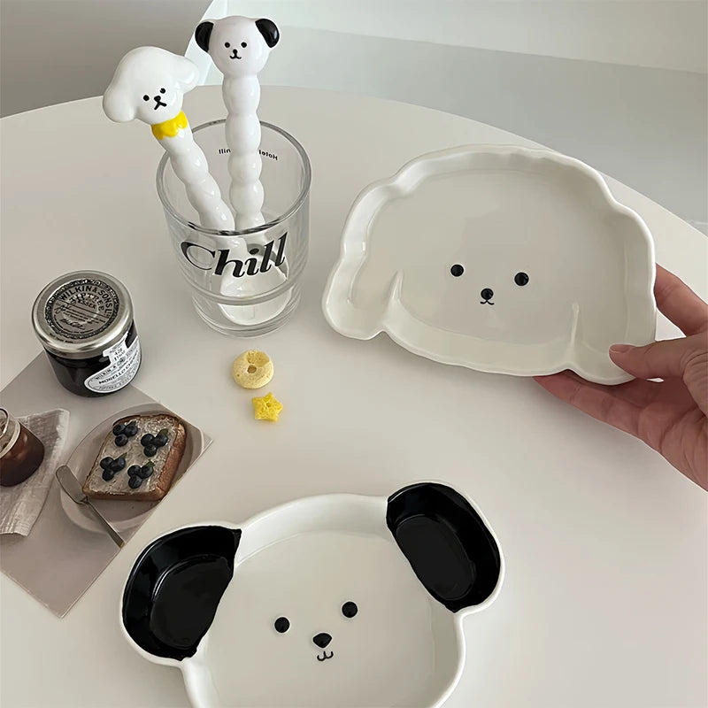 OKLULU Cute Korean Ceramic Plates Spoon For Food Kawaii Cartoon Dinner Breakfast Cake Dessert Salad Decorative Dishes Kitchen Tableware