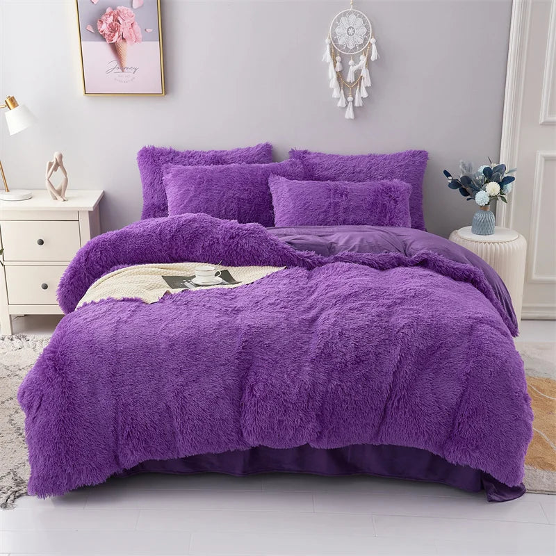 Shaggy Coral Fleece Cozy Princess Bedding Set Mink Velvet Gradient Quilt/Duvet Cover Set Bed Comforter Cover Blanket Pillowcas