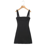 Oklulu  Women Chest Embroidery Sling Sexy Dresses Vintage Black Sleeveless Female Party Mini Robe