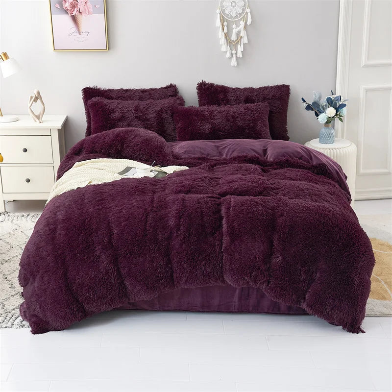 Shaggy Coral Fleece Cozy Princess Bedding Set Mink Velvet Gradient Quilt/Duvet Cover Set Bed Comforter Cover Blanket Pillowcas