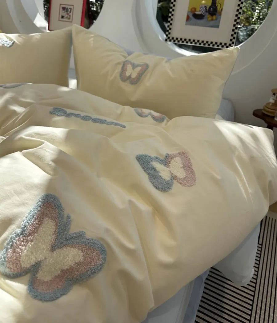 OKLULU  -  Romantic towel embroidery butterfly beding set 1.5 1.8 2.0,full queen king cotton home textile bed sheet pillow case quilt cover