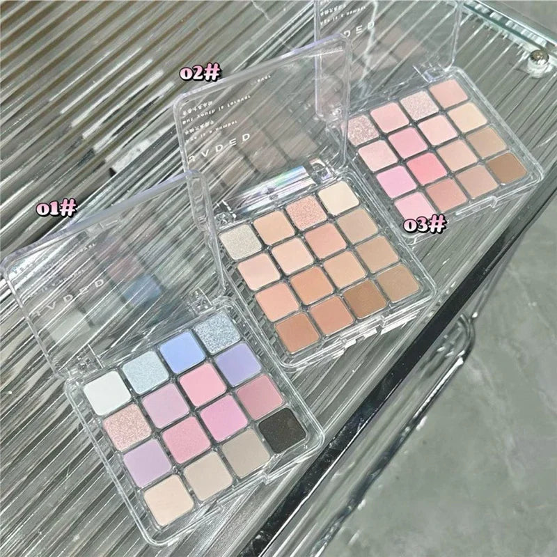 Oklulu 16 Colors Matte Eyeshadow New Square Eyeshadow Palette Matte Pearl Sequins Blush Eyeshadow Brighten Complexion