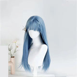 OKLULU  -   Wig for Women Blue Wigs with Bangs Long Straight Hair 24inch Cosplay Natural Headband Synthetic Wig  Pelucas