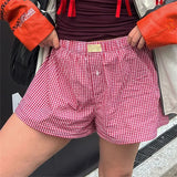 Oklulu Y2k Aesthetic Plaid Shorts Women's Cute Pajamas Short Pants Lounge Sleep Bottoms Elastic Waist Button Casual Baggy Sweat shorts