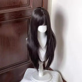 OKLULU  -  Long Straight Synthetic wigs Black Daily Use Wigs with Bangs for Women Heat Resistant Fibre Cosplay Lolita Party Natural Hair