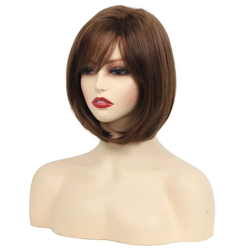 OKLULU  -  Hair Extensions Synthetic Fashion Women Wigs Short Straight Bob Hairstyle Blonde HighLights Hair Wig Heat Resistant Fiber