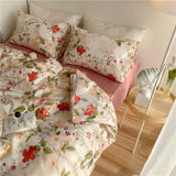 OKLULU  -  NEW 100%Cotton Bedding Set Niche Design Garden Pink Floral Pattern Soft Bed Sheet Down Quilt Cover Pillow Cover Single/Queen