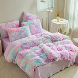 Shaggy Coral Fleece Cozy Princess Bedding Set Mink Velvet Gradient Quilt/Duvet Cover Set Bed Comforter Cover Blanket Pillowcas