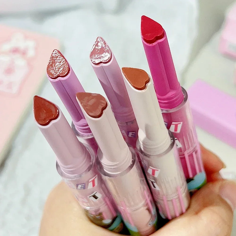 Oklulu Heart-shaped Jelly Mirror Lipstick Pen Waterproof Non-stick Cup Lasting Clear Solid Lip Gloss Moisturizing Lips Makeup Cosmetics