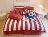 OKLULU  -  Cute circus clown bear red stripes bedding set teen,full queen king lovely cotton home textile bed sheet pillow case duvet cover