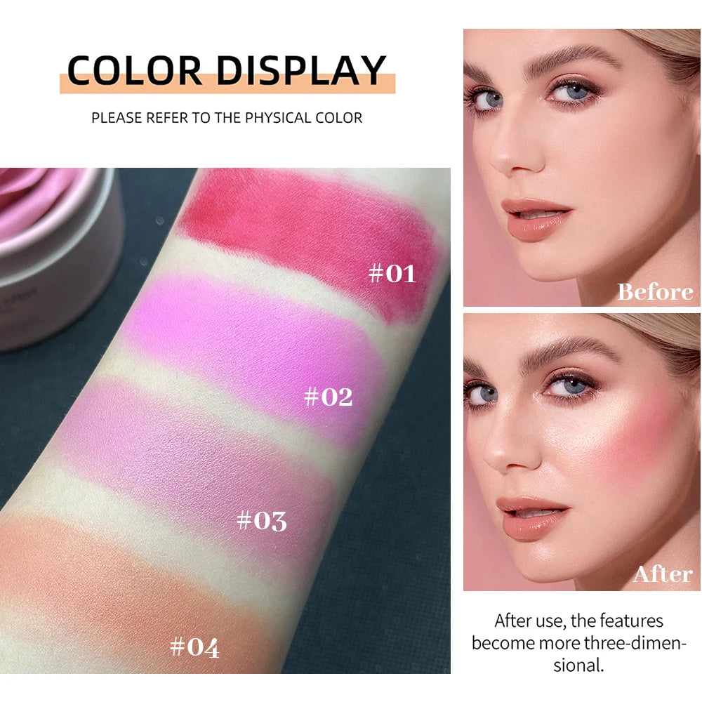 OKLULU  -  3D Petal Rose Makeup Blush 4 colors Gift Highlighter Rare Beauty Blush Rubor Forma Rosa Real Rose Flower Blush Shimmer Makeup