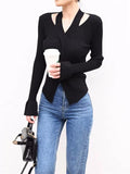 Oklulu Women's Blouse Chic Hollow out Sexy knitted Pullovers for Autumn Female Korean Clothing Solid Full Sleeve Bottoming Shirt