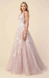 Princess A-line Party Dress Luxury 3D Flower Evening Dresses Sweet Light Pink Vestidos De Noche V-neck Prom Dress