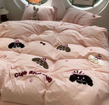 OKLULU  -  Cute Embroidery Dog Bedding Set 1.2 1.5 1.8 2.0,twin Full Queen King Puppy Cotton Home Textile Bed Sheet Pillow Case Quilt Cover