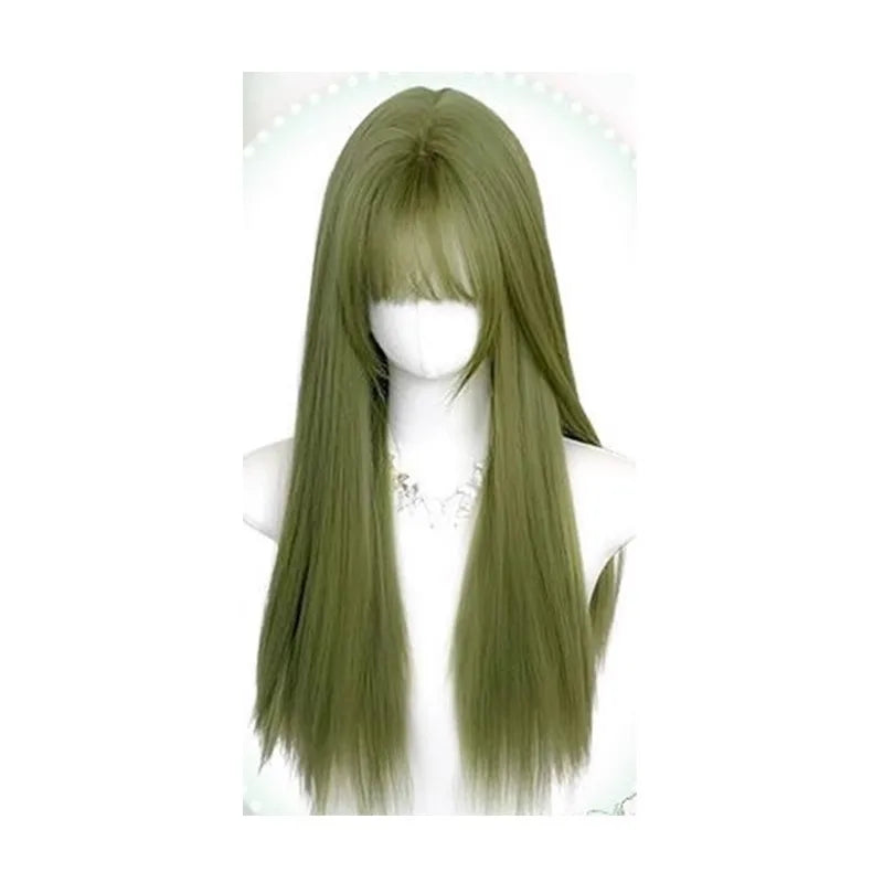 OKLULU  -  Wig Long Silky Straight Synthetic green Cosplay Party Lolita wigs with bangs for Daily party Women Natural Heat Resistant wig