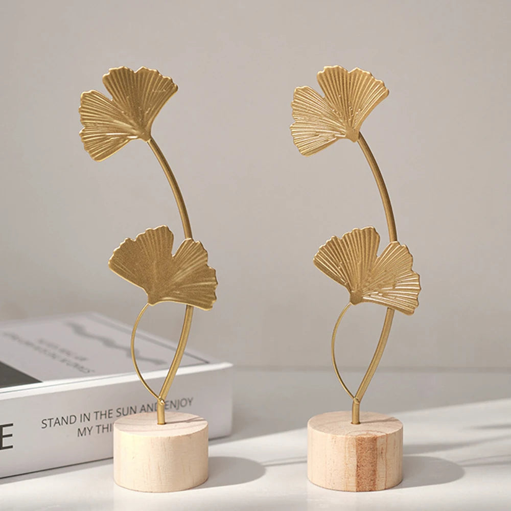 OKLULU Nordic Gold Ginkgo Leaf Crafts Leaves Sculpture Luxury Living Room Decor Home Decoration Accessories Office Desktop Ornaments