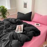 Oklulu 4pcs Contrast Duvet Cover Set With Flat Sheet Summer Bedding Set Pillowcase Solid Rosered Bedclothes Full Single Home Texitile