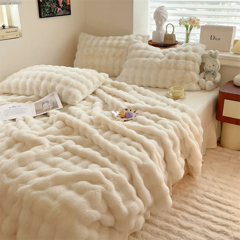 Luxury Faux Fur Velvet Fleece Blanket Winter Blanket Throw Double Layer Warm Cashmere Coral Faux Rabbit Fur Bed Sheet