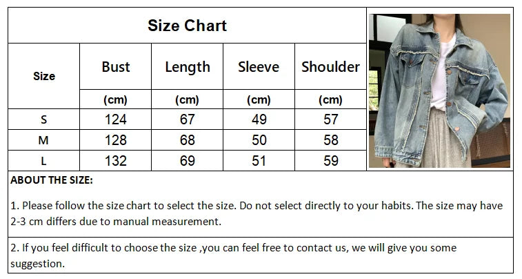 Oklulu Vintage Denim Jacket Women Autumn Washed Jean Coats Lady Korean Fashion Single Breasted Outerwear Casual Loose Jacket Streetwear