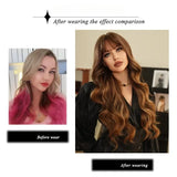 OKLULU  -  Ombre blond Long Wave with Bangs Curls Synthetic wigs For Women cosplay and party Wigs Middle Part Heat Resistant Synthetic Wig