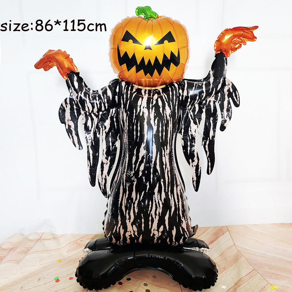 Huge Standing Halloween Pumpkin Ghost Balloons Witch Bat Spider Foil Ballon Inflatable Kids Toys Globos Halloween Party Supplies