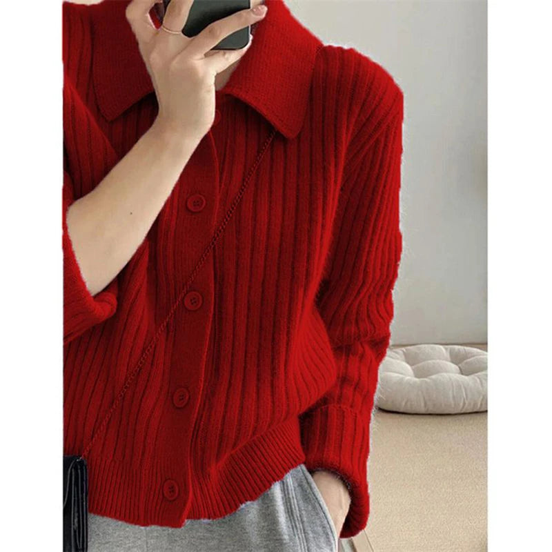 Oklulu  Turn Down Knit Cardigan Women Autumn Winter Button Up Solid Color Sweater Coats Woman Long Sleeve Soft Cardigans Ladies