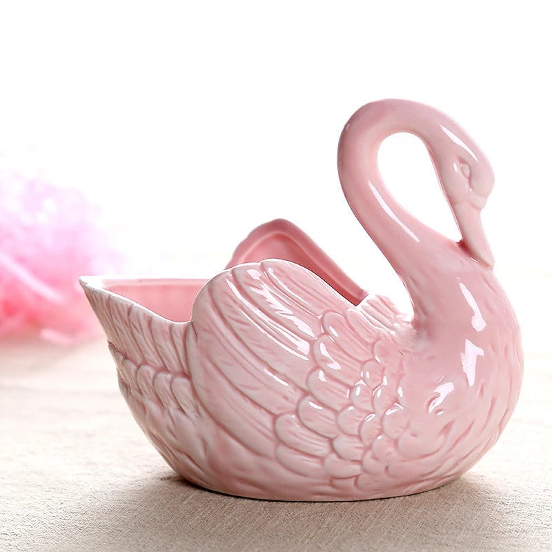 OKLULU Pink White Swan Multi-function Candlestick Flower Pot Wedding Gift Holder Ornament Home Decoration Storage Box For Candy Jewelry