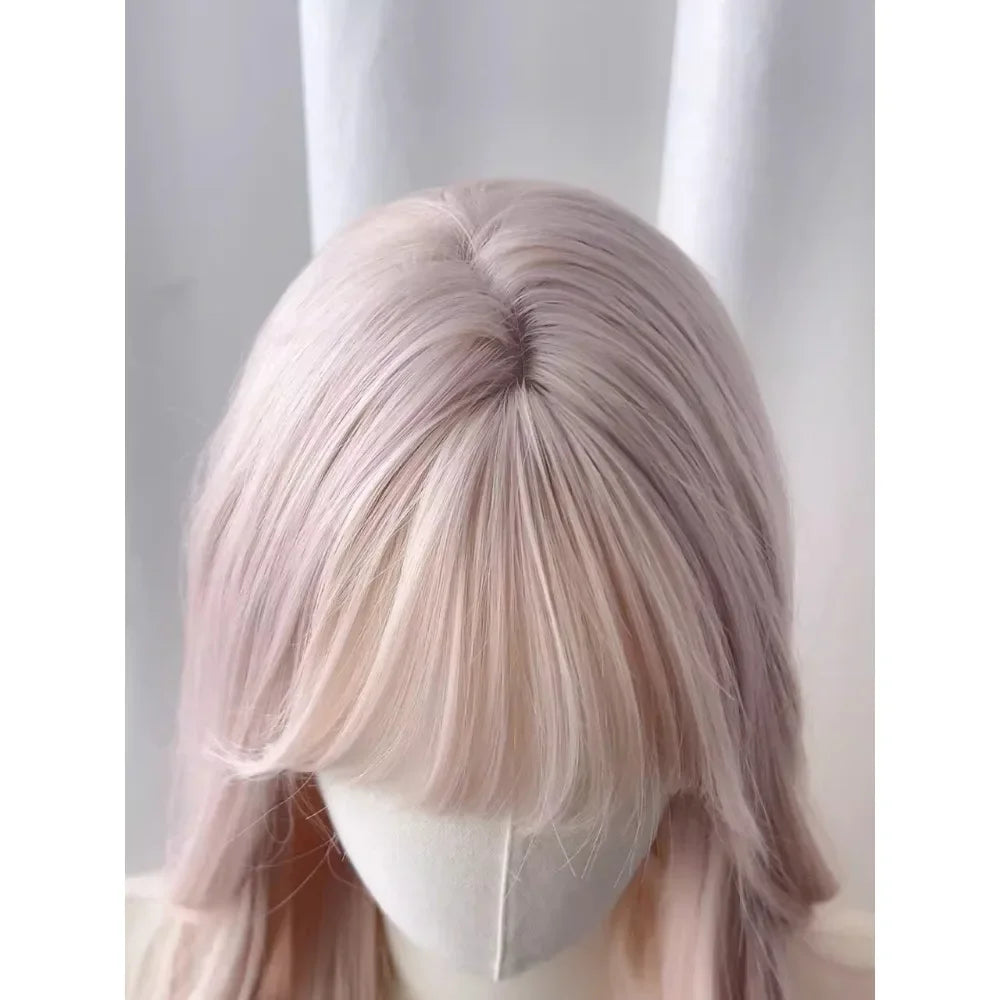 OKLULU  -  Baby Pink Wig with Bangs Long Wavy Hair Lolita Wig for Women 24inch Natural Daily Use Cosplay Wave Headband Wigs