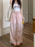 OKLULU  -  Pink Sweet Y2k Parachute Pants Women Korean Style Coquette Baggy Joggers Bow Harajuku Kawaii Cute Wide Trousers Casual