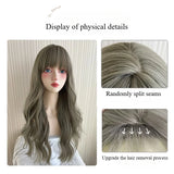 OKLULU  -  Wig Long water Wave Cold brown with Bangs Cosplay Silky Wig for Women Daily Party Natural Soft Synthetic Hair Heat Resistant 여장