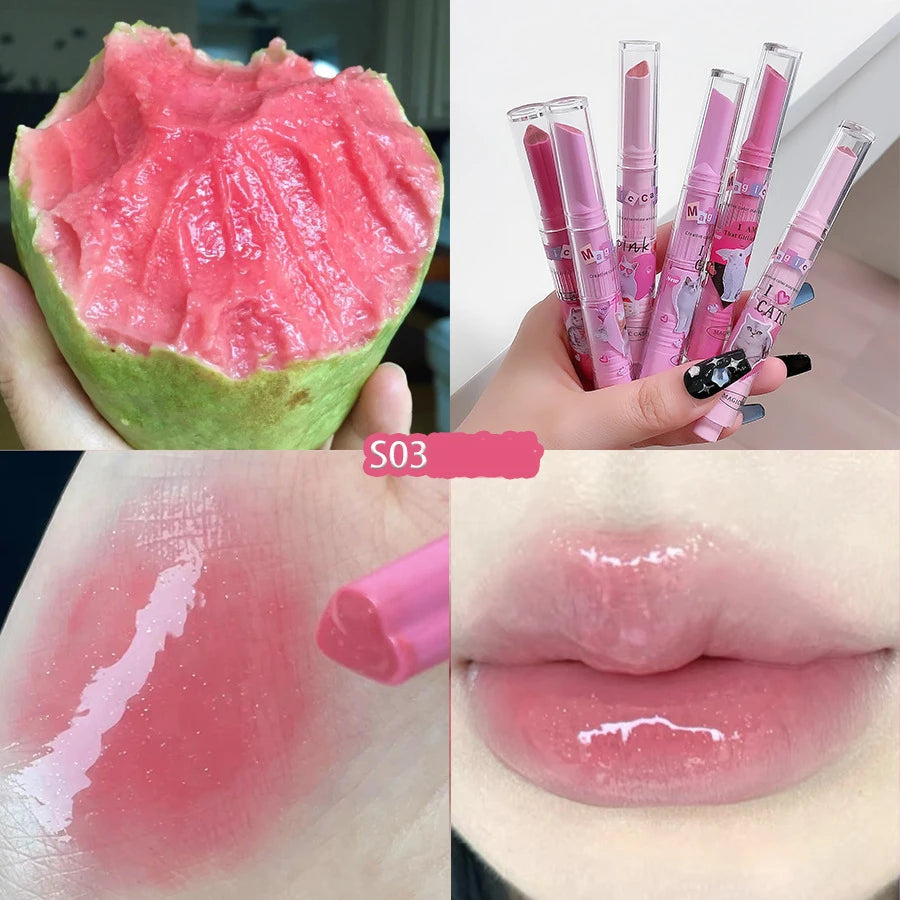 Oklulu Glitter Mirror Solid Lip Gloss Non-stick Cup Water Light Jelly Lip Tint Heart-shaped Moisturizing Lipstick Lips Makeup Cosmetic