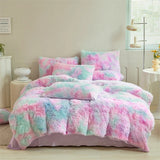 Shaggy Coral Fleece Cozy Princess Bedding Set Mink Velvet Gradient Quilt/Duvet Cover Set Bed Comforter Cover Blanket Pillowcas