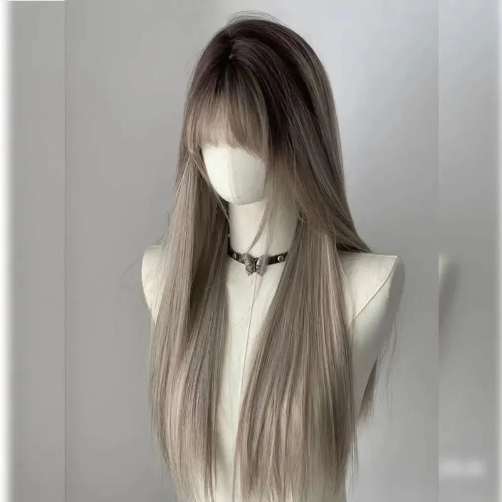 OKLULU  -  EMO Wigs Ombre Long Straight Hair Asian Gradient Picking European and American Style Headband Wig for Daily Use Cosplay  가발