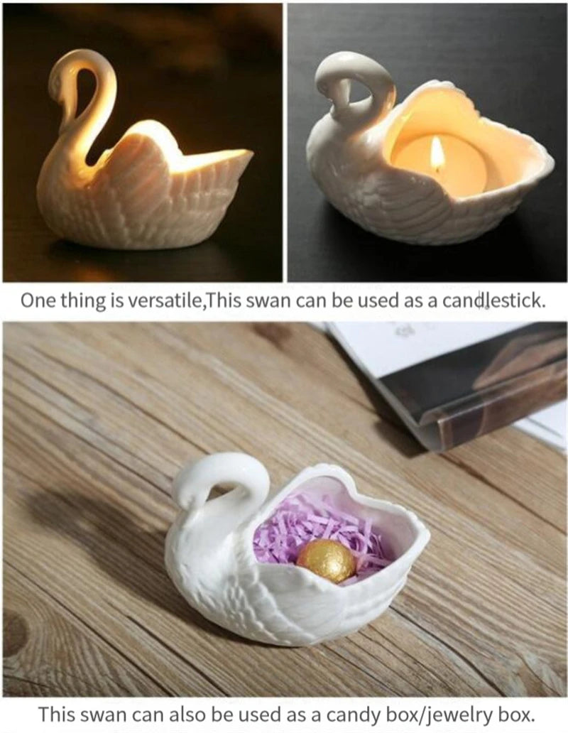 OKLULU Pink White Swan Multi-function Candlestick Flower Pot Wedding Gift Holder Ornament Home Decoration Storage Box For Candy Jewelry