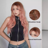 OKLULU  -  Long Body Wave Pink Cosplay wigs Heat Resistant Synthetic Wig Middle Part Natural daily use Lolita Wigs For Women