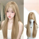 OKLULU  -  Blond wigs for Women Long Straight Wig with Bangs Lolita Cosplay Heat Resistant Hair for Festival Party Daily Wear Synthetic wig