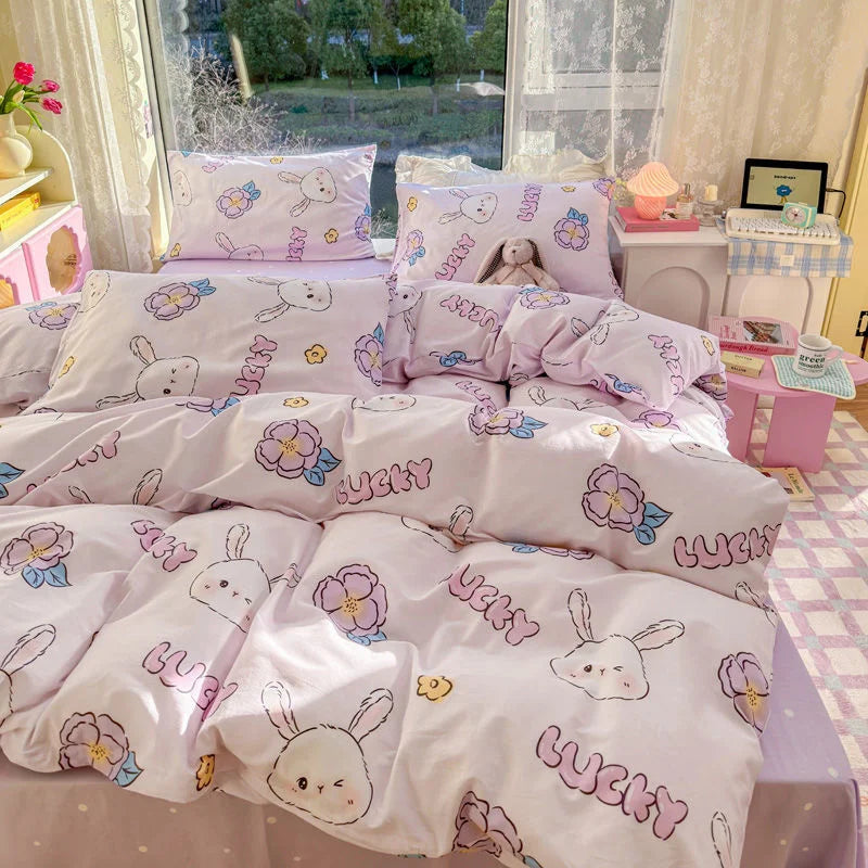 100% Cotton Flower Bedding Set Ins Flora Quilt Cover Bed Flat Fitted Sheet Set For Girls Woman Bedclothes Home Textiles