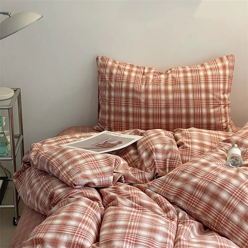 Fashion Plaid Bedding Set 100% Cotton Duvet Cover Set Home Textiles Nordic Bed Sheet Queen King Quilt Cover Pillowcase Bed Linen