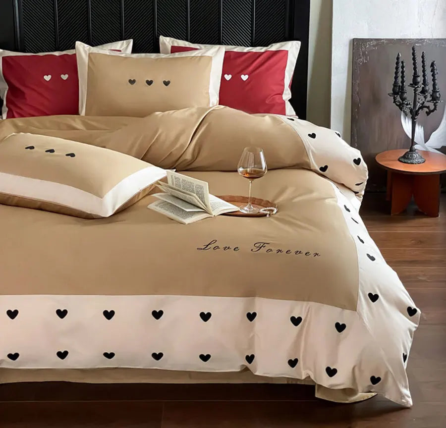 OKLULU  -  Fashion sweet red khaki heart bedding set,full queen king trend modern cotton home textile bed sheet pillow case duvet cover