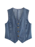 Oklulu   Women Blue Denim Waistcoat Sexy Sleeveless Single Breasted Female  Summer Vest Top