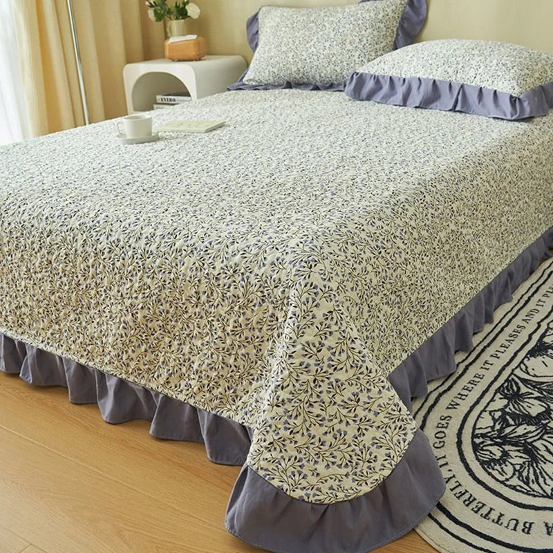 Oklulu  New High Grade Bed Cover Double-layer Yarn Cotton Hemp Household Non-slip Thickened Clip Cotton Sheet Lace Covers Blankets