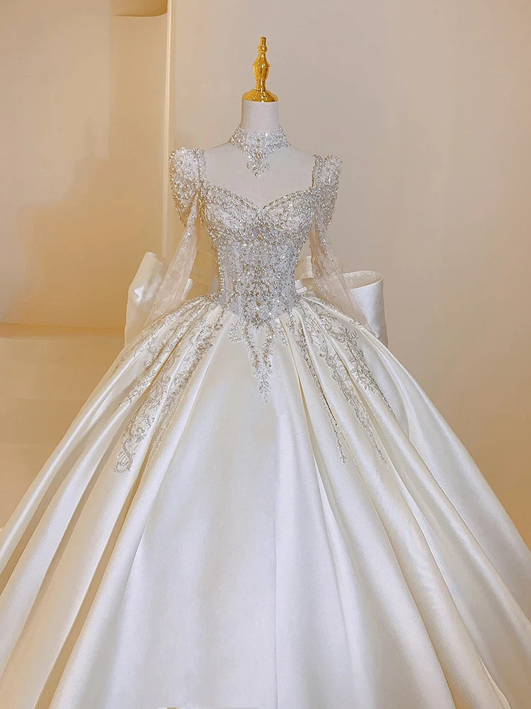 Oklulu New Sweet Square Collar Satin Wedding Dress Plus Size Custom Lace Up Luxury Bridal Ball Gown Floor Or Train