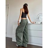 OKLULU  -  2024 NEW Green Jeans for Women High Quality High Waist American Wide Leg Pants Solid Y2K Vintage Straight Summer Trousers