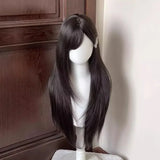 OKLULU  -  Long Straight Synthetic wigs Black Daily Use Wigs with Bangs for Women Heat Resistant Fibre Cosplay Lolita Party Natural Hair