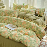 Double Yarn Washable Cotton Bed Four-piece Set Small Floral Garden Style Retro American Country Quilt Three-piece Sets