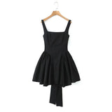 Oklulu   Women Sweet Tie Bow Sashes Sexy Backless Dress Waist Spliced Pleated Swing Party Mini Robe