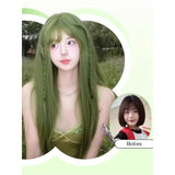 OKLULU  -  Wig Long Silky Straight Synthetic green Cosplay Party Lolita wigs with bangs for Daily party Women Natural Heat Resistant wig