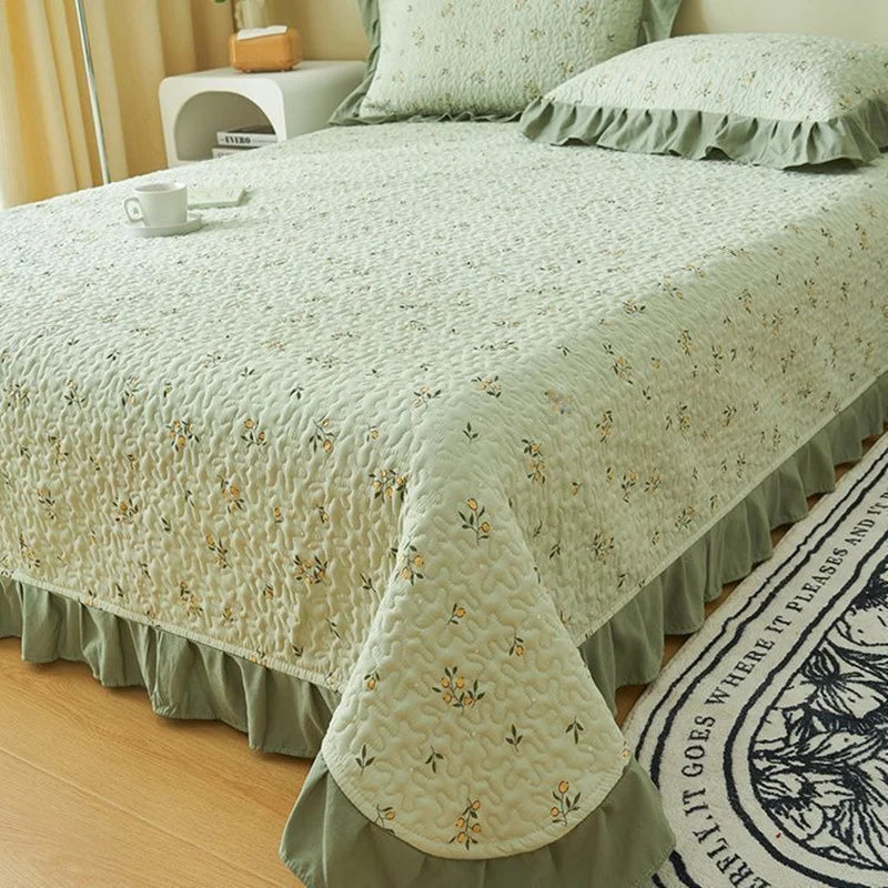 Oklulu  New High Grade Bed Cover Double-layer Yarn Cotton Hemp Household Non-slip Thickened Clip Cotton Sheet Lace Covers Blankets